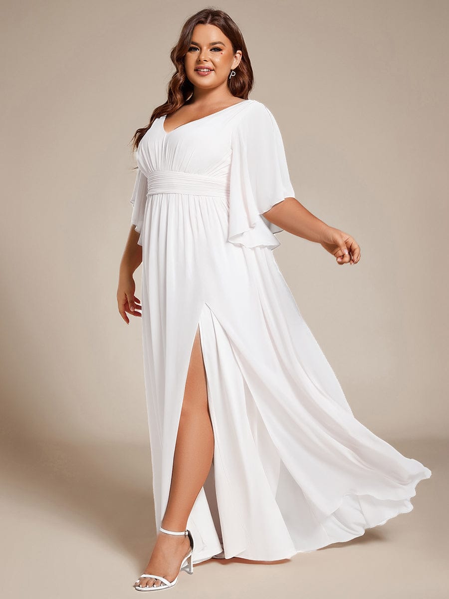 Plus Size V-Neck A-Line Chiffon Bridesmaid Dress #color_White