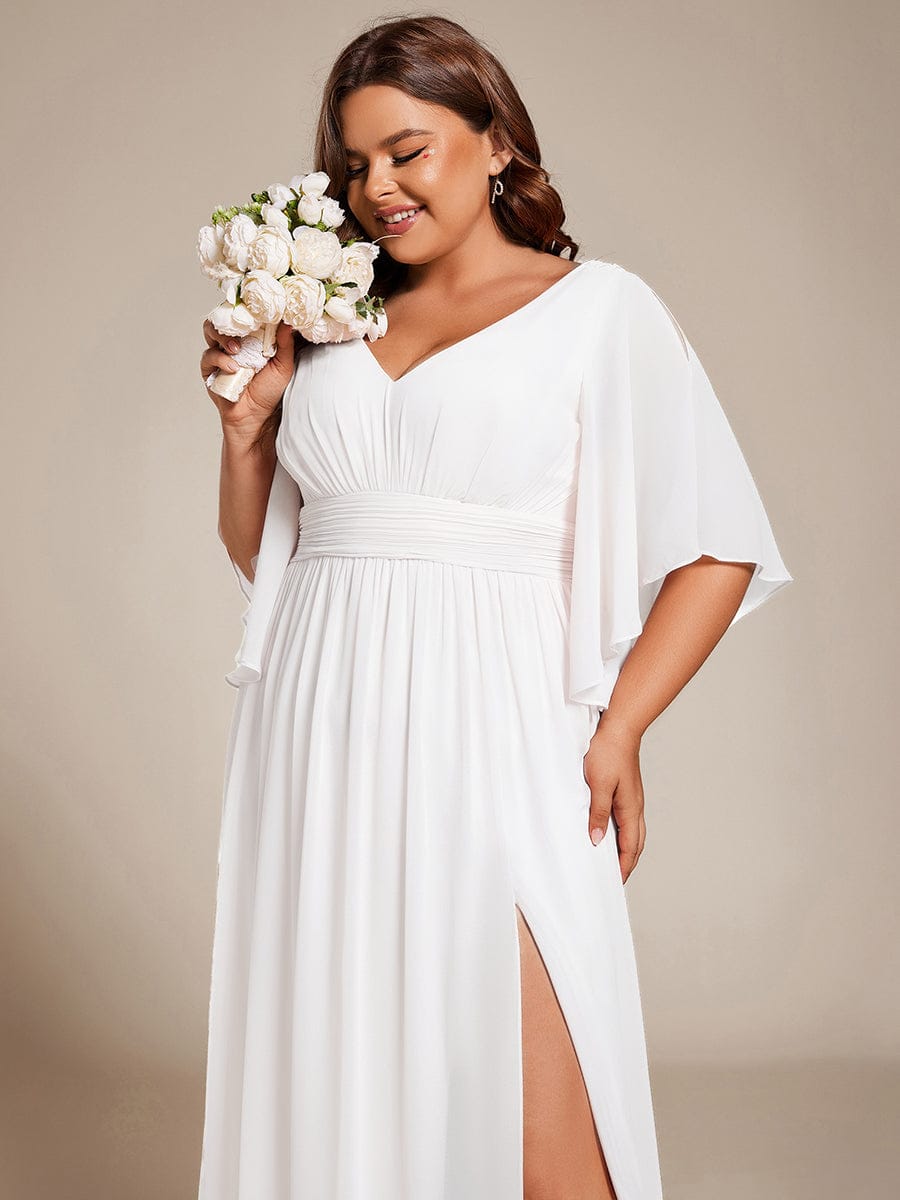 Plus Size V-Neck A-Line Chiffon Bridesmaid Dress #color_White