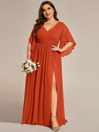 pretty ELYAN|Plus Size V-Neck A-Line Chiffon Bridesmaid Dress