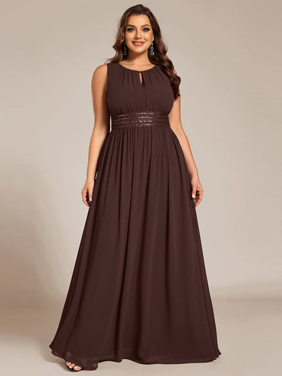 pretty KALIA|Plus Size A-Line Sleeveless Chiffon Round Neckline Bridesmaid Dress with Pleats