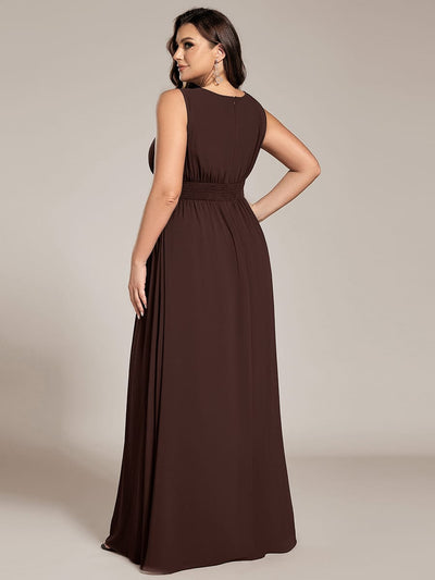 pretty KALIA|Plus Size A-Line Sleeveless Chiffon Round Neckline Bridesmaid Dress with Pleats