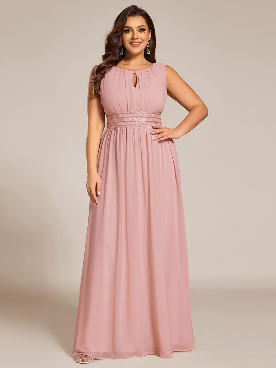 A-Line Chiffon Bridesmaid Dress with Sleeveless Round Neckline and Pleats #color_Dusty Rose