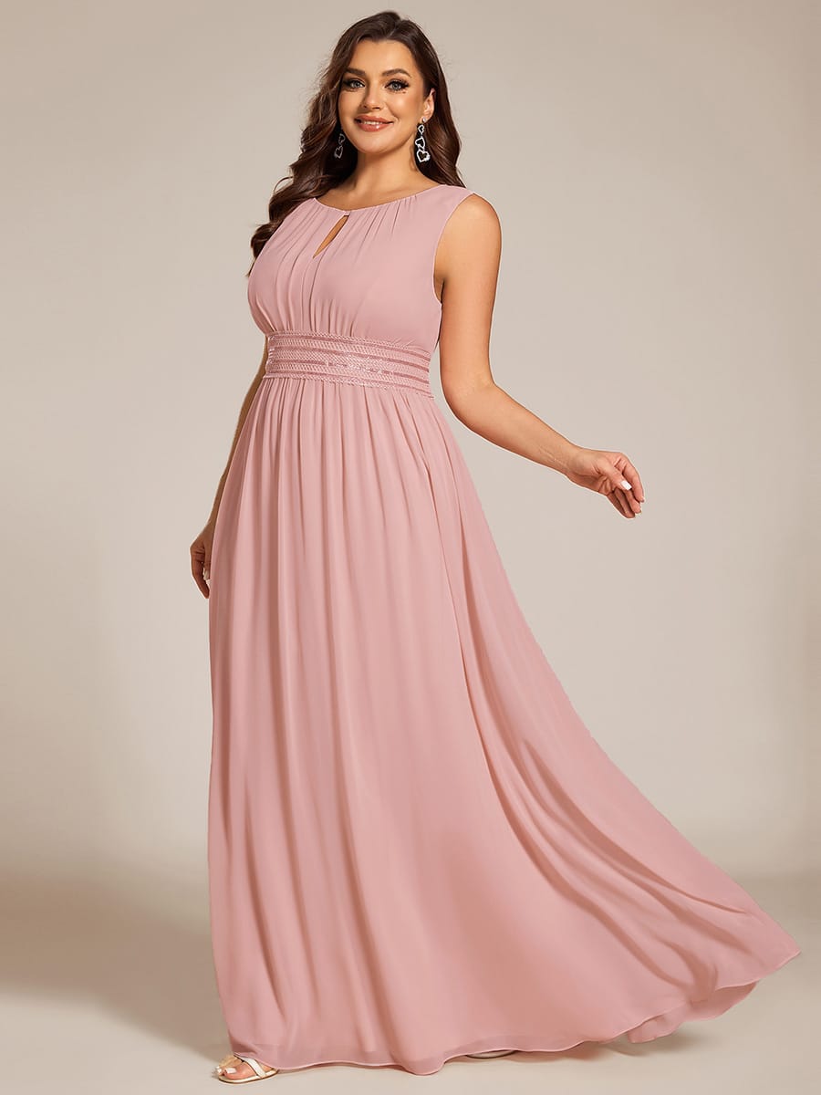 A-Line Chiffon Bridesmaid Dress with Sleeveless Round Neckline and Pleats #color_Dusty Rose