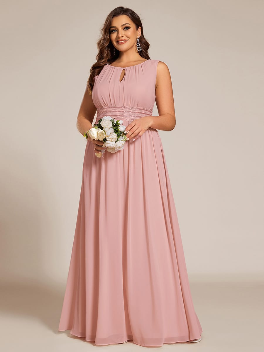 A-Line Chiffon Bridesmaid Dress with Sleeveless Round Neckline and Pleats #color_Dusty Rose