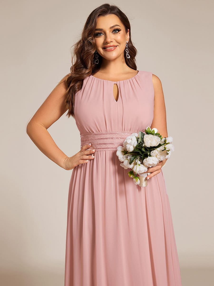 A-Line Chiffon Bridesmaid Dress with Sleeveless Round Neckline and Pleats #color_Dusty Rose