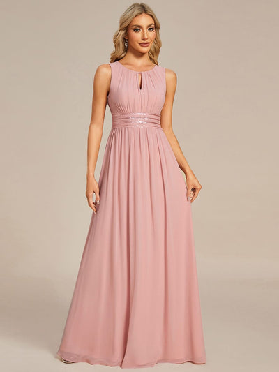 ever KALIA|A-Line Chiffon Round Neckline Bridesmaid Dress with Sleeveless and Pleats