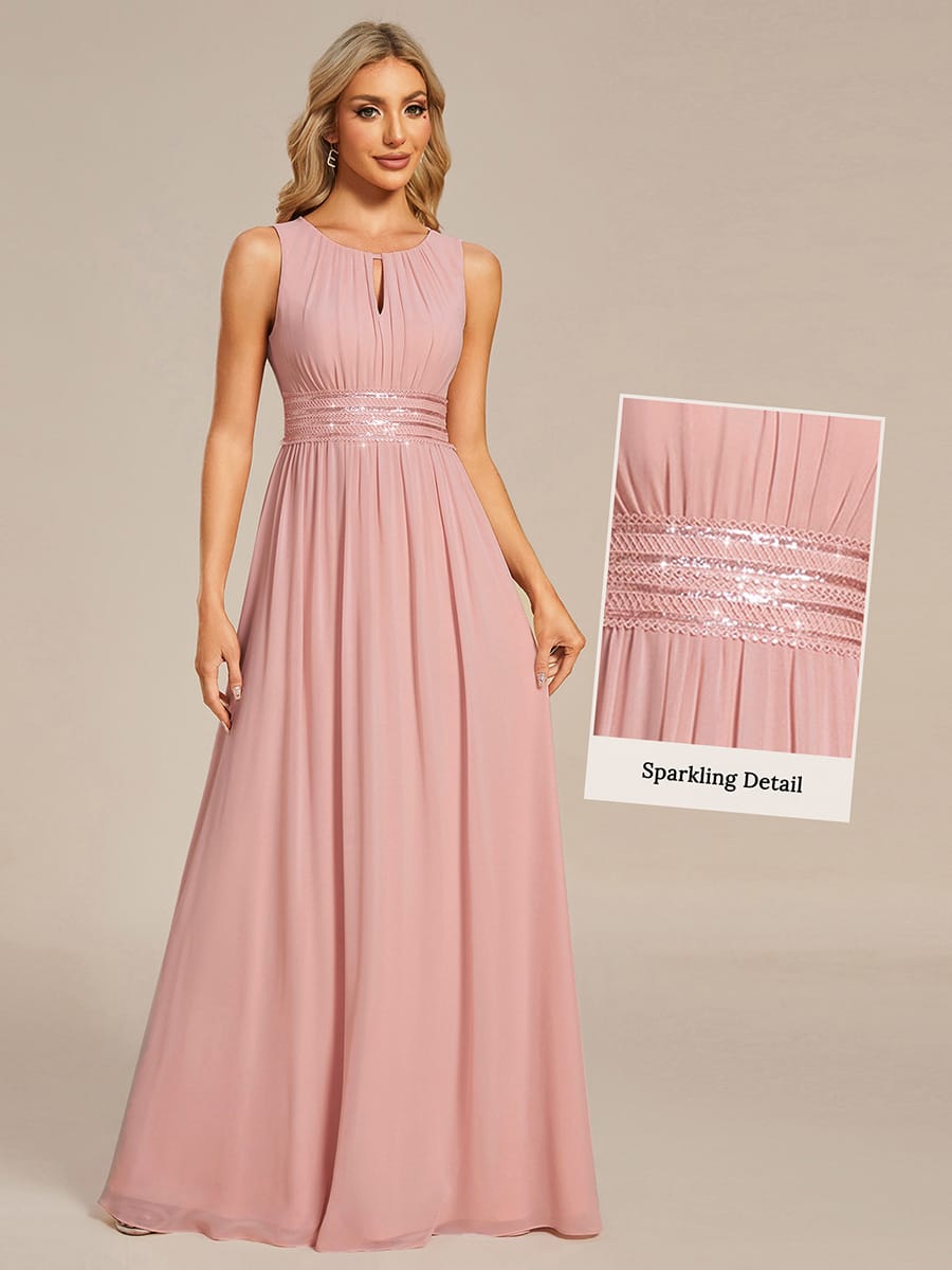 A-Line Chiffon Bridesmaid Dress with Sleeveless Round Neckline and Pleats #color_Dusty Rose