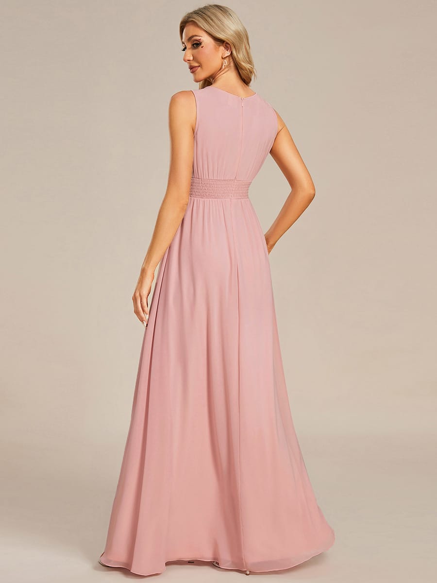 A-Line Chiffon Bridesmaid Dress with Sleeveless Round Neckline and Pleats #color_Dusty Rose