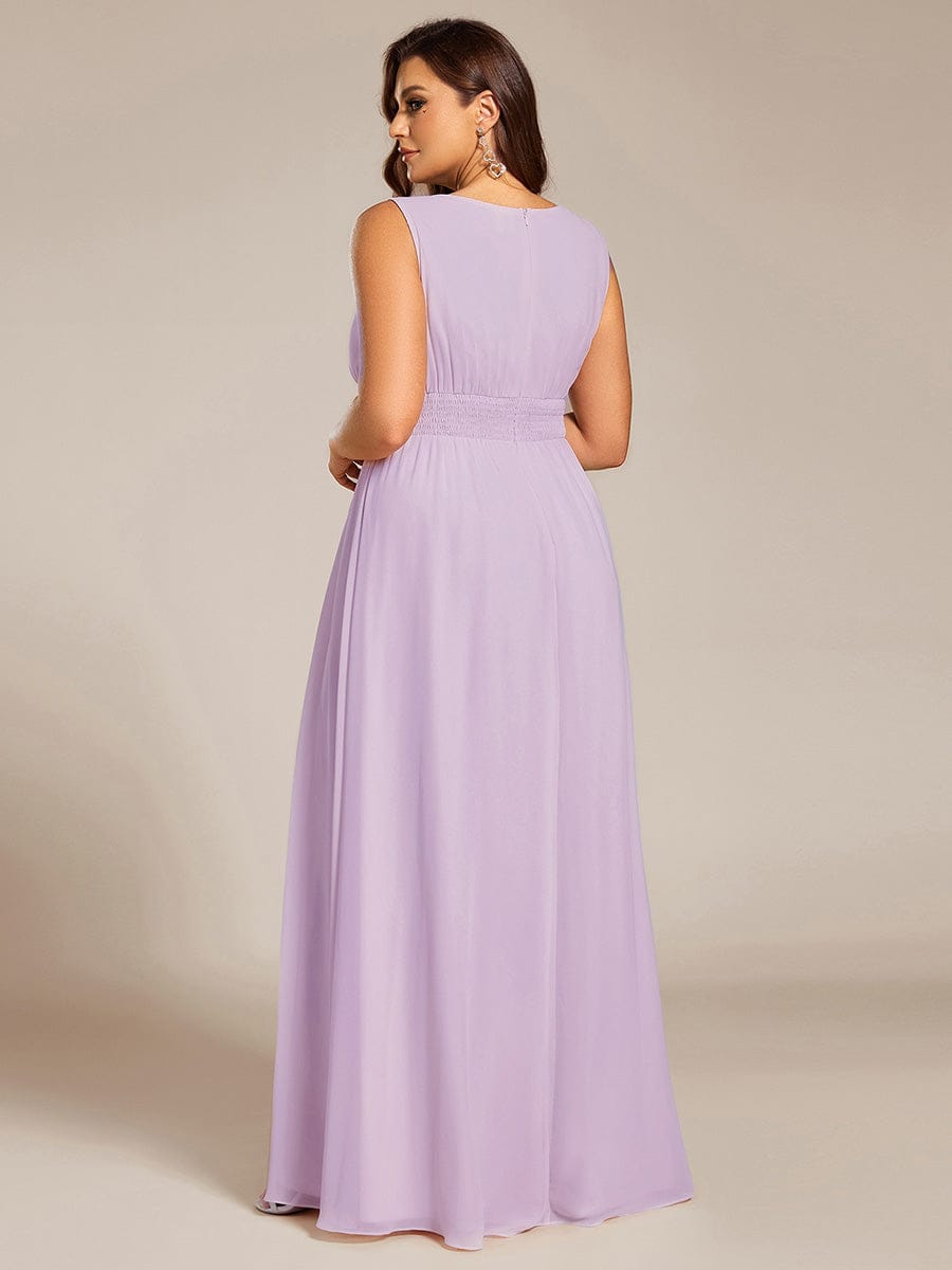 A-Line Chiffon Bridesmaid Dress with Sleeveless Round Neckline and Pleats #color_Frosted Lilac