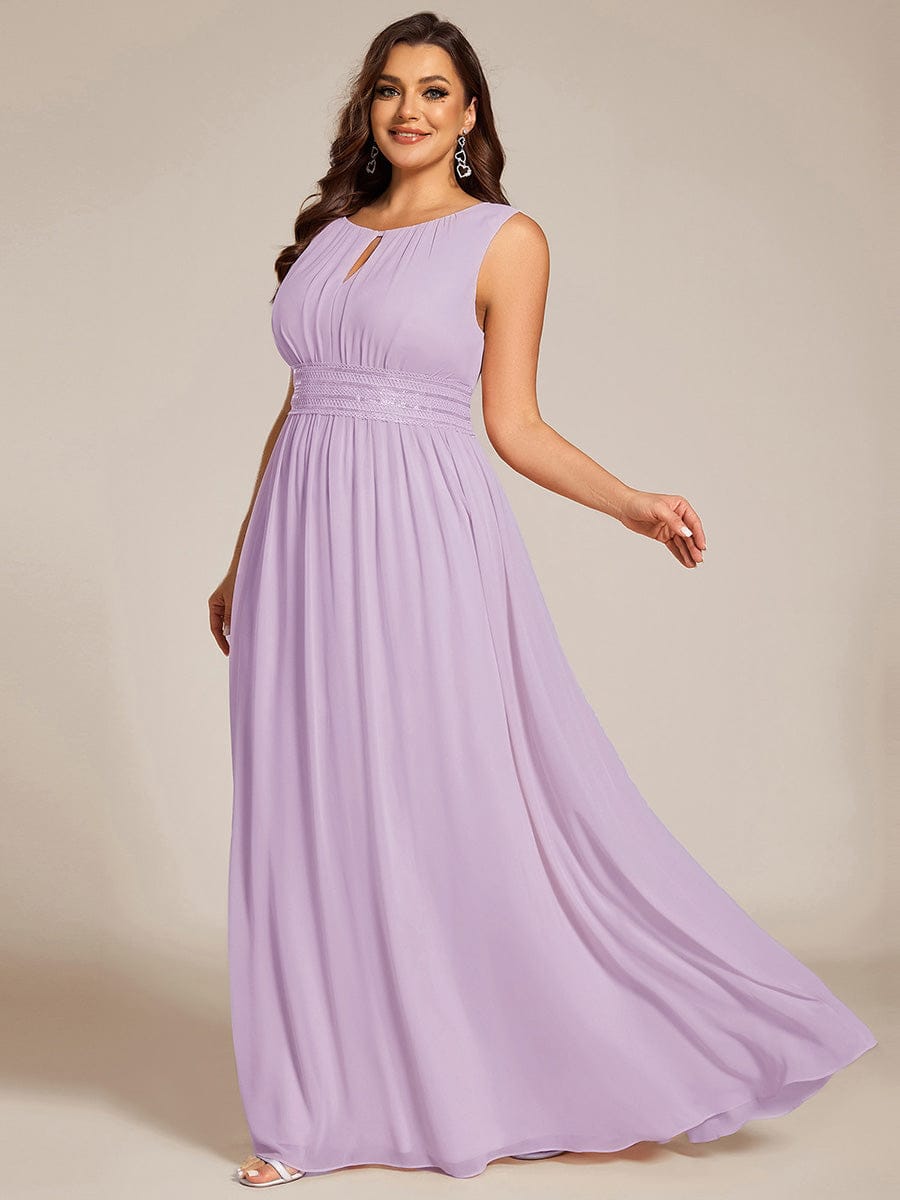 A-Line Chiffon Bridesmaid Dress with Sleeveless Round Neckline and Pleats #color_Frosted Lilac