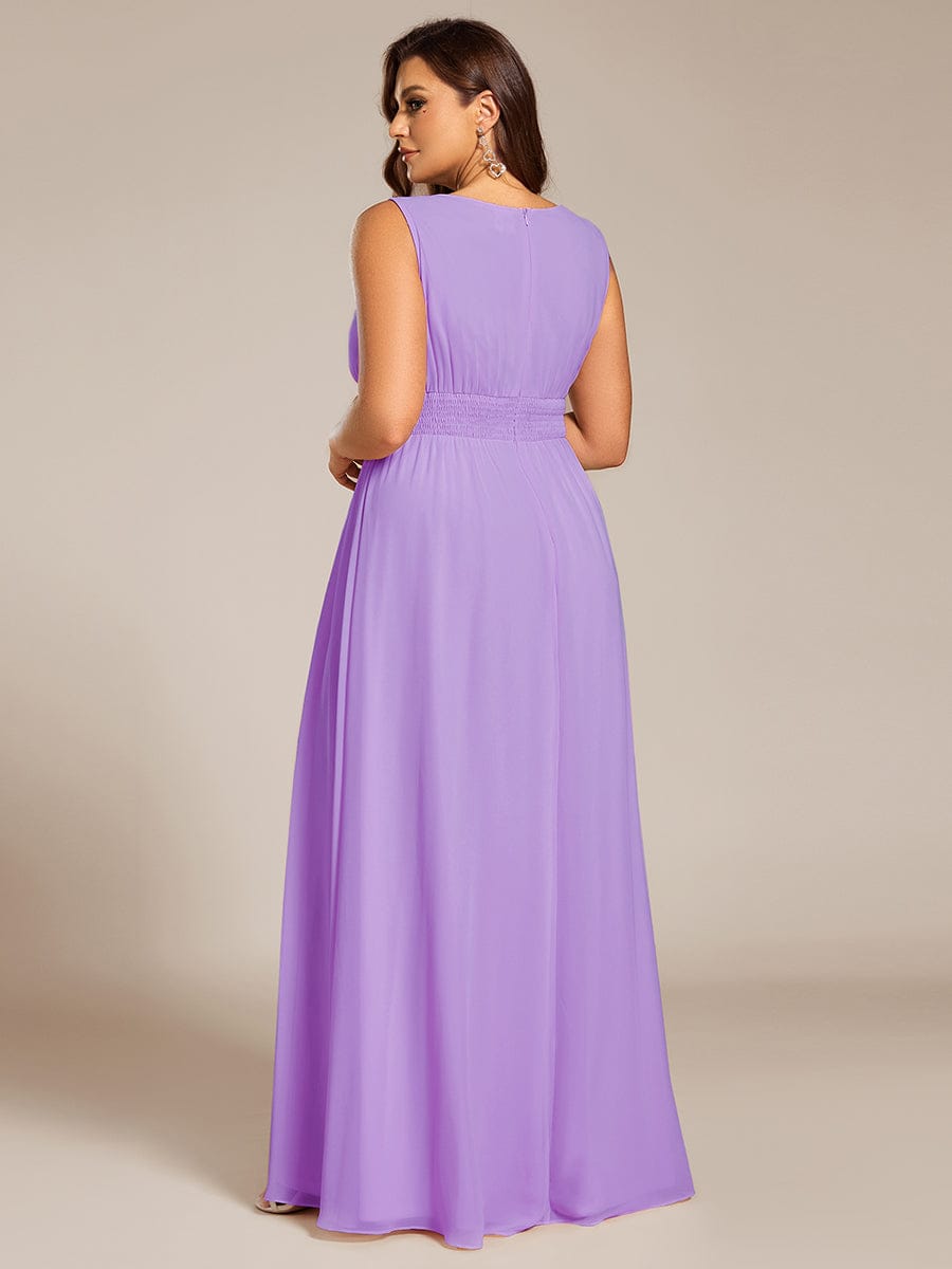A-Line Chiffon Evening Dress with Sleeveless Round Neckline and Pleats #color_Lavender