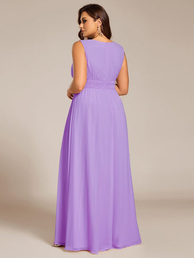 pretty KALIA|Plus Size A-Line Sleeveless Chiffon Round Neckline Bridesmaid Dress with Pleats