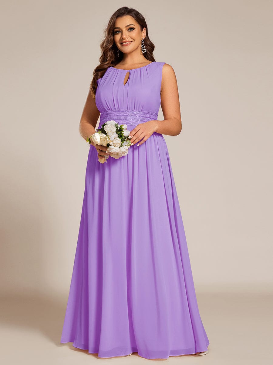 A-Line Chiffon Bridesmaid Dress with Sleeveless Round Neckline and Pleats #color_Lavender