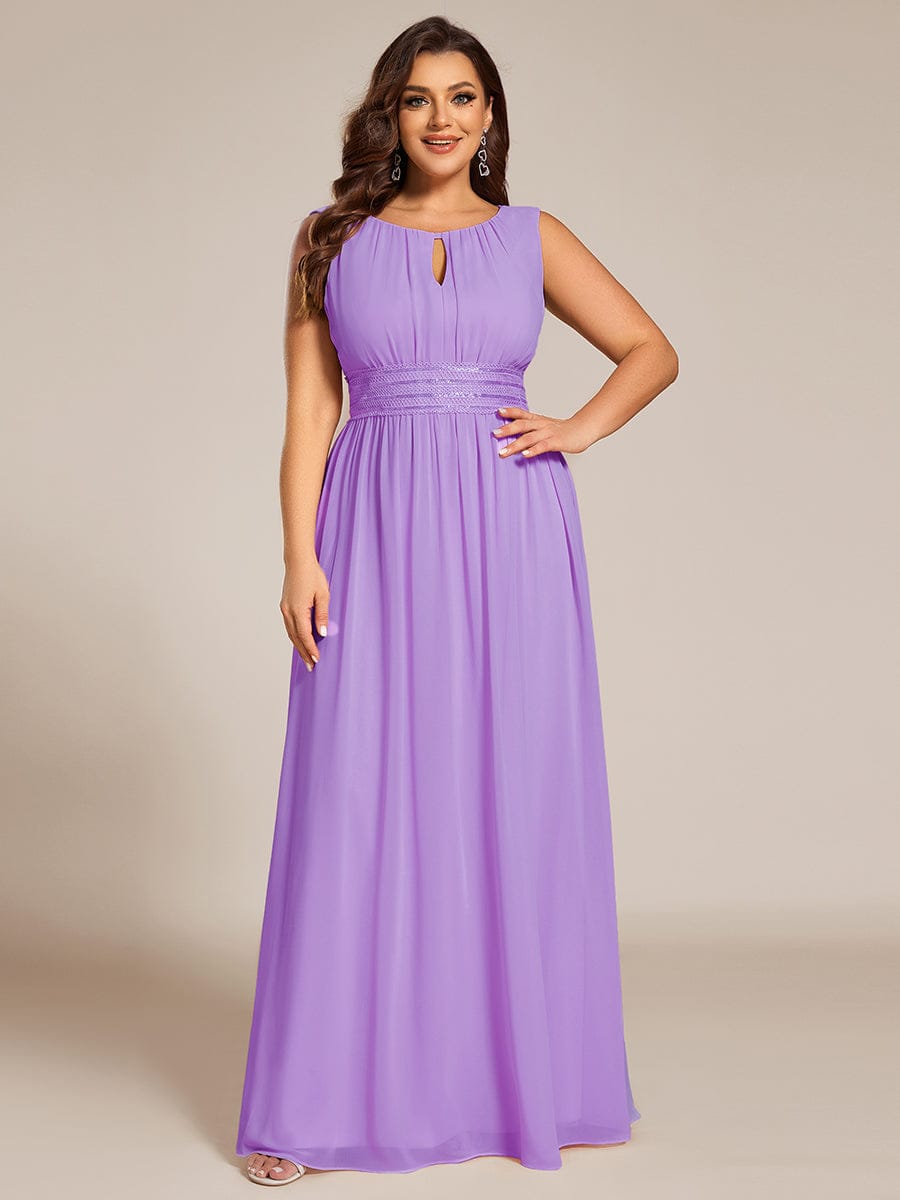A-Line Chiffon Round Neckline Bridesmaid Dress with Sleeveless and Pleats In Pink #color_Lavender