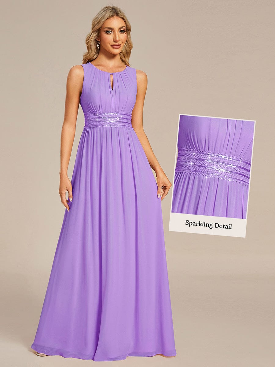 A-Line Chiffon Round Neckline Bridesmaid Dress with Sleeveless and Pleats In Pink #color_Lavender