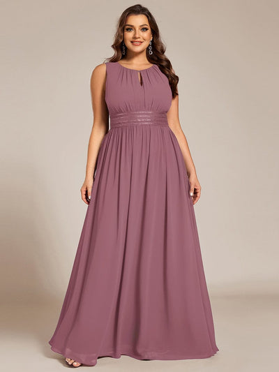 A-Line Chiffon Bridesmaid Dress with Sleeveless Round Neckline and Pleats #color_Purple Orchid