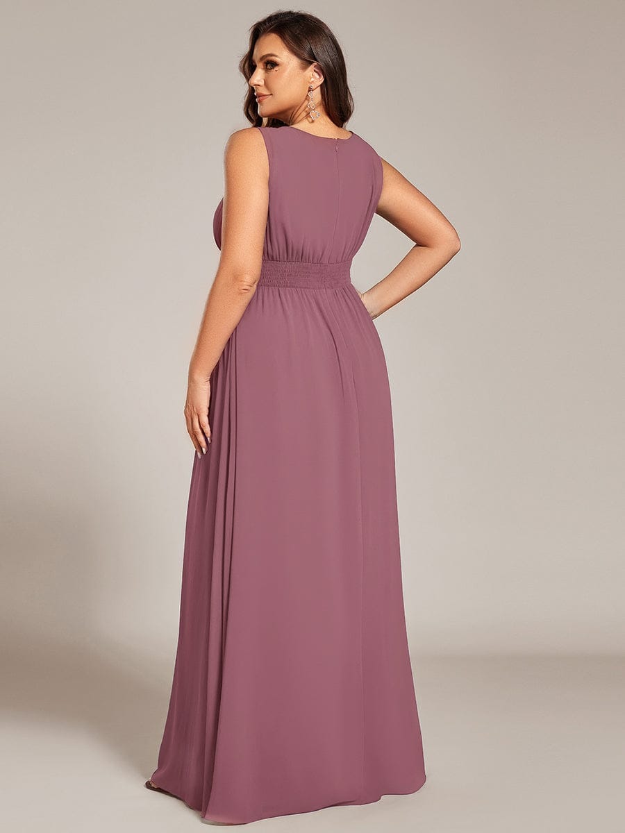 A-Line Chiffon Bridesmaid Dress with Sleeveless Round Neckline and Pleats #color_Purple Orchid