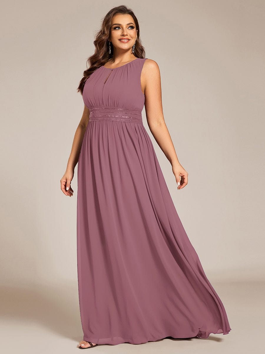 A-Line Chiffon Bridesmaid Dress with Sleeveless Round Neckline and Pleats #color_Purple Orchid