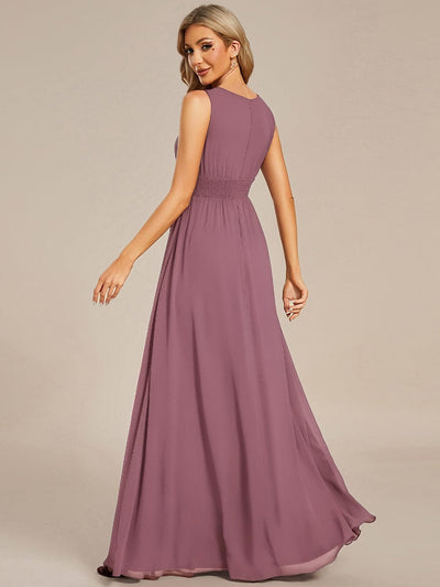 A-Line Chiffon Bridesmaid Dress with Sleeveless Round Neckline and Pleats #color_Purple Orchid