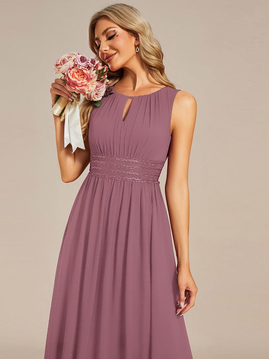 A-Line Chiffon Bridesmaid Dress with Sleeveless Round Neckline and Pleats #color_Purple Orchid