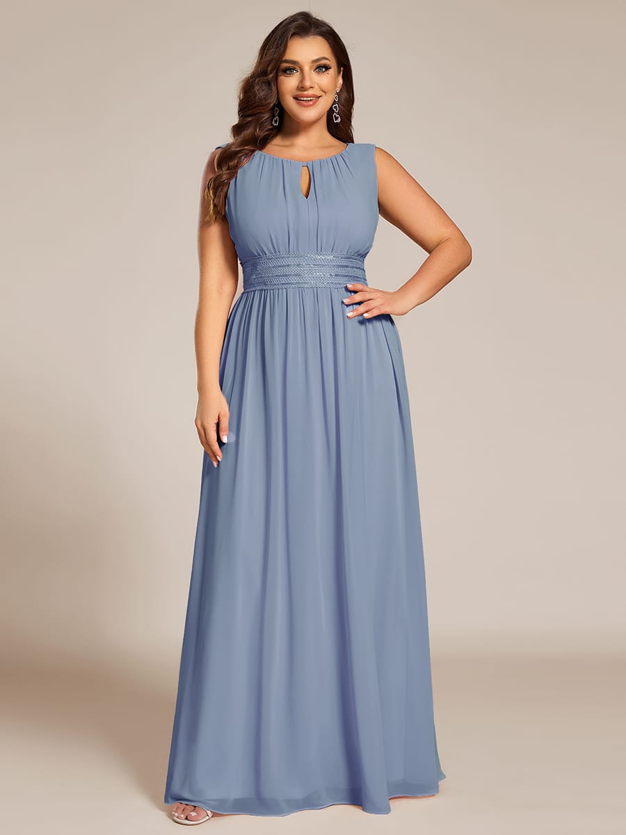 A-Line Chiffon Bridesmaid Dress with Sleeveless Round Neckline and Pleats #color_Slate Blue