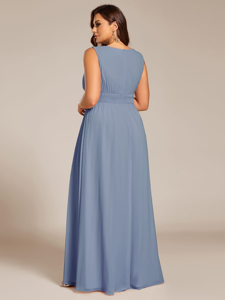 A-Line Chiffon Bridesmaid Dress with Sleeveless Round Neckline and Pleats #color_Slate Blue
