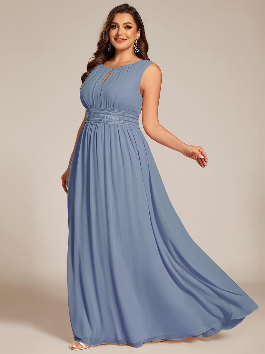 A-Line Chiffon Bridesmaid Dress with Sleeveless Round Neckline and Pleats #color_Slate Blue