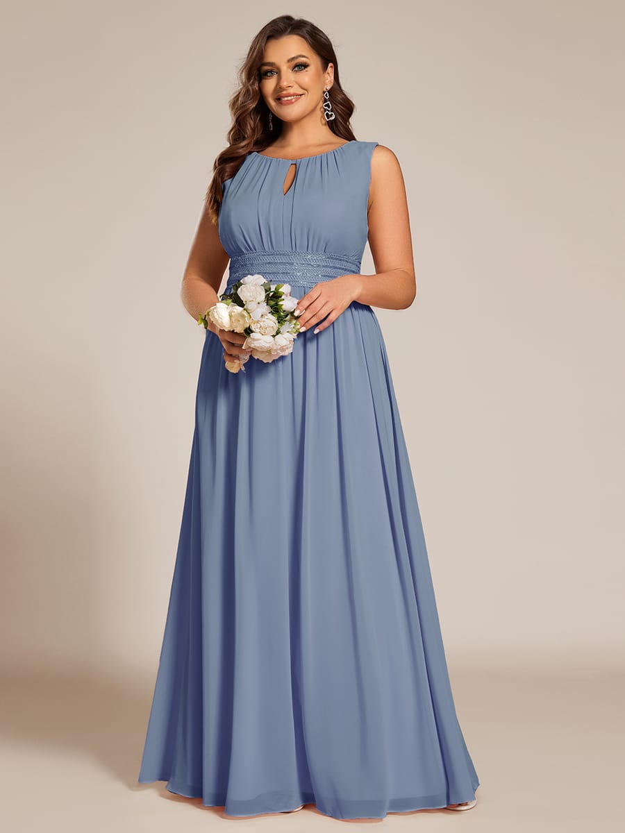A-Line Chiffon Bridesmaid Dress with Sleeveless Round Neckline and Pleats #color_Slate Blue