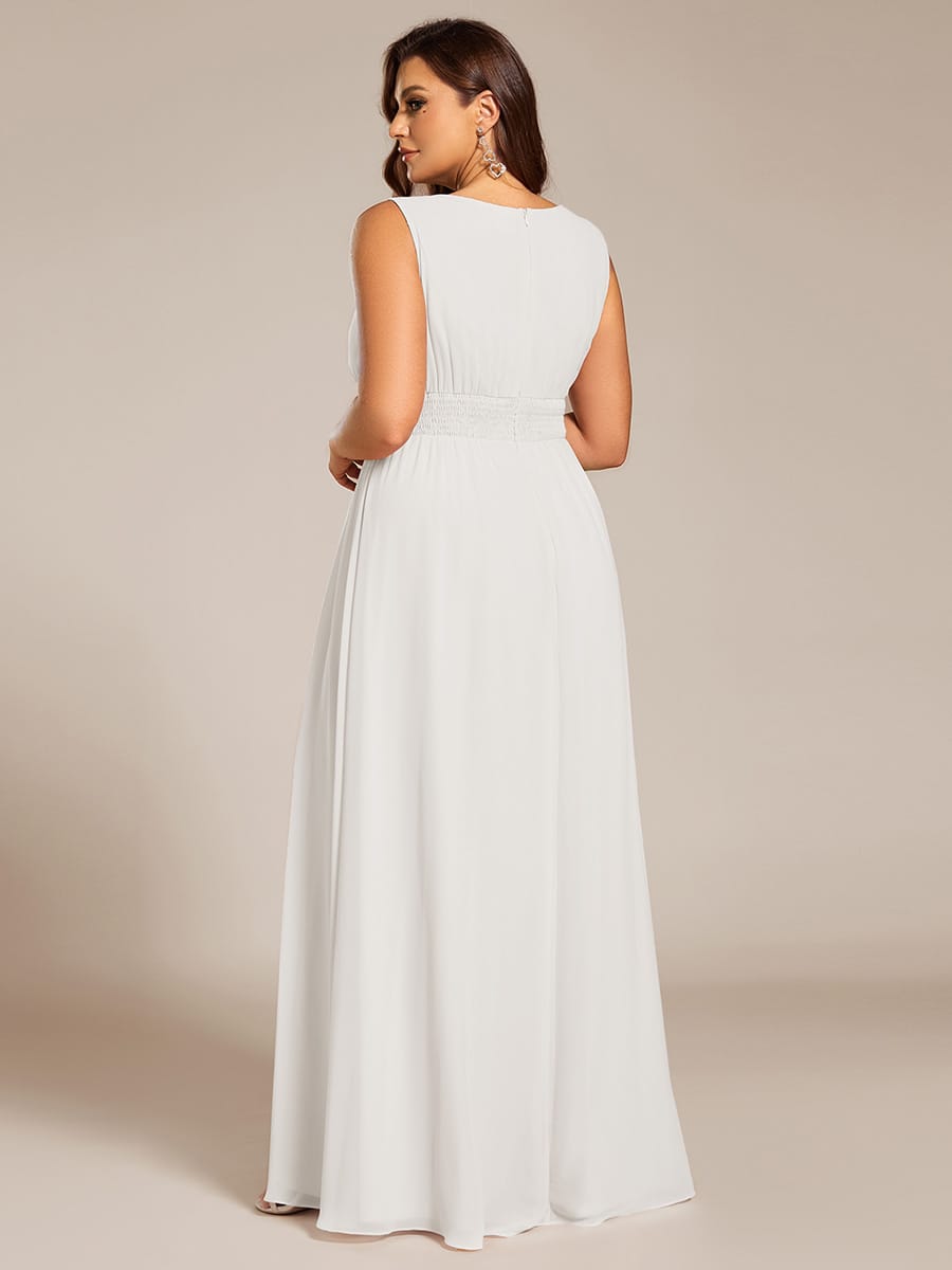 A-Line Chiffon Bridesmaid Dress with Sleeveless Round Neckline and Pleats #color_White