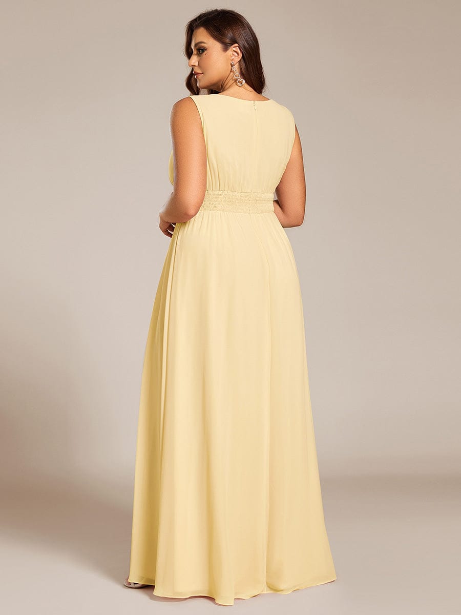 A-Line Chiffon Bridesmaid Dress with Sleeveless Round Neckline and Pleats #color_Yellow