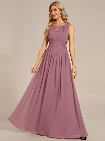 ever KALIA|A-Line Chiffon Round Neckline Bridesmaid Dress with Sleeveless and Pleats