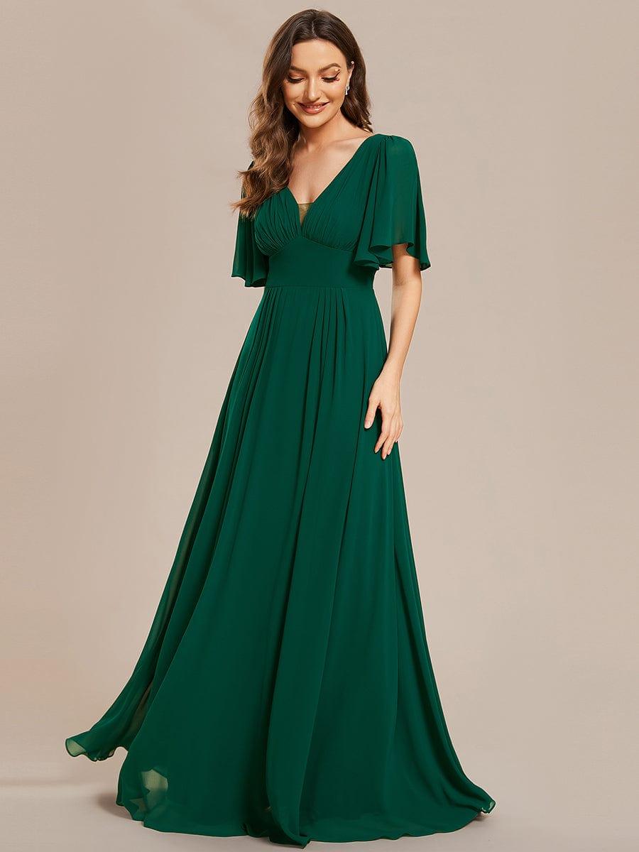 Classic V-Neck Chiffon Ruffles Sleeve Empire Waist Backless Dress in Dark Green - Ever-Pretty UK Classic V-Neck Chiffon Ruffles Sleeve Empire Waist Backless Dress in Dark Green - Ever-Pretty UK