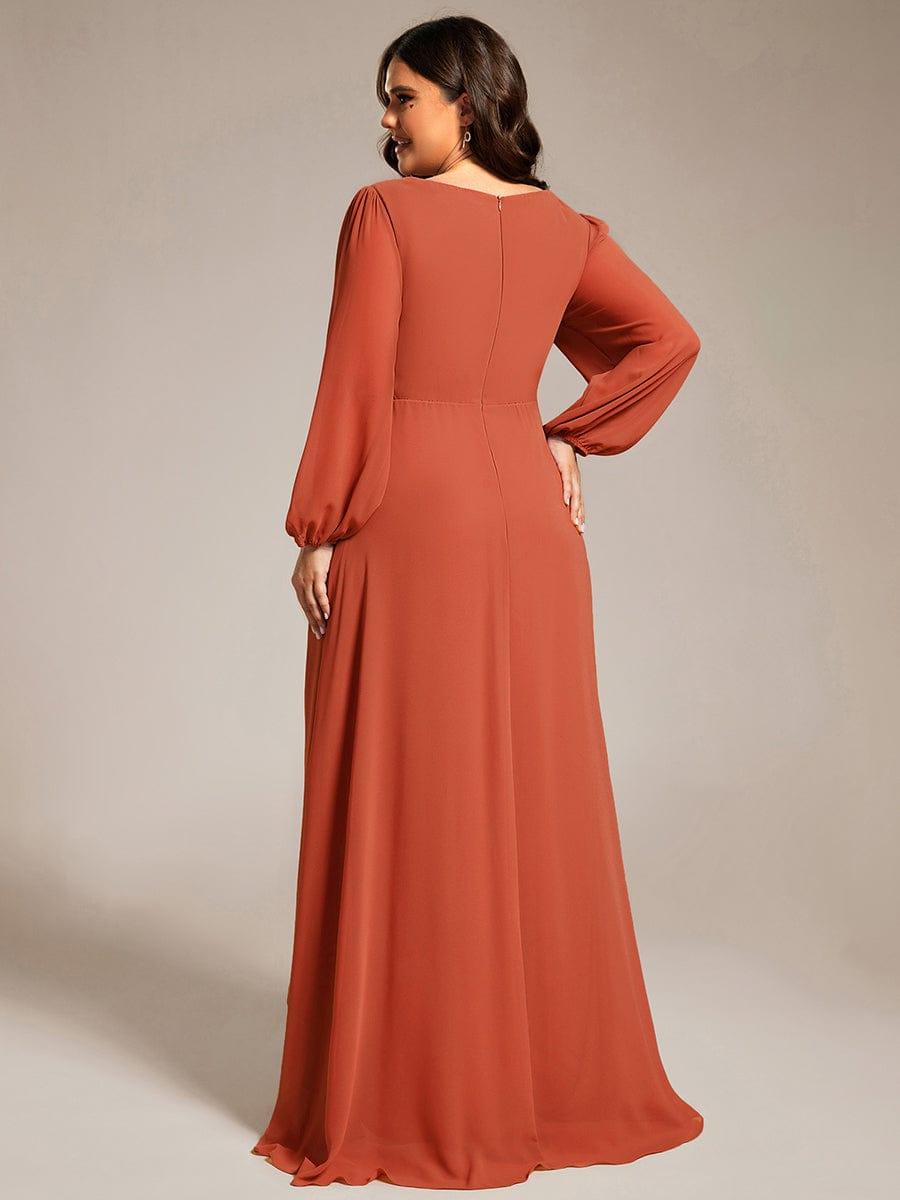 Plus Size Enchanting Chiffon Lantern Sleeve Pleated High Waist Bridesmaid Dress #color_Burnt Orange