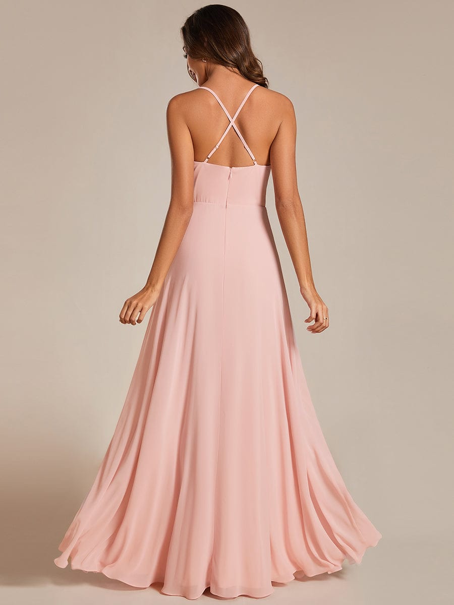 Custom Size Adjustable Spaghetti Strap Chiffon A-Line Bridesmaid Dresses #color_Pink