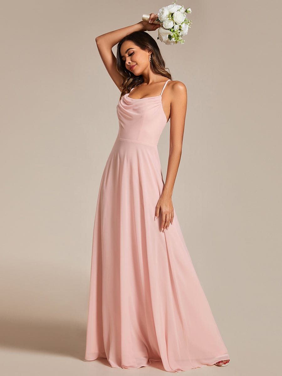 Custom Size Adjustable Spaghetti Strap Chiffon A-Line Bridesmaid Dresses #color_Pink