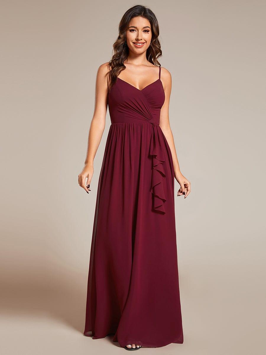Maxi V Neck Lotus Leaf Chiffon Bridesmaid Dress Pleating