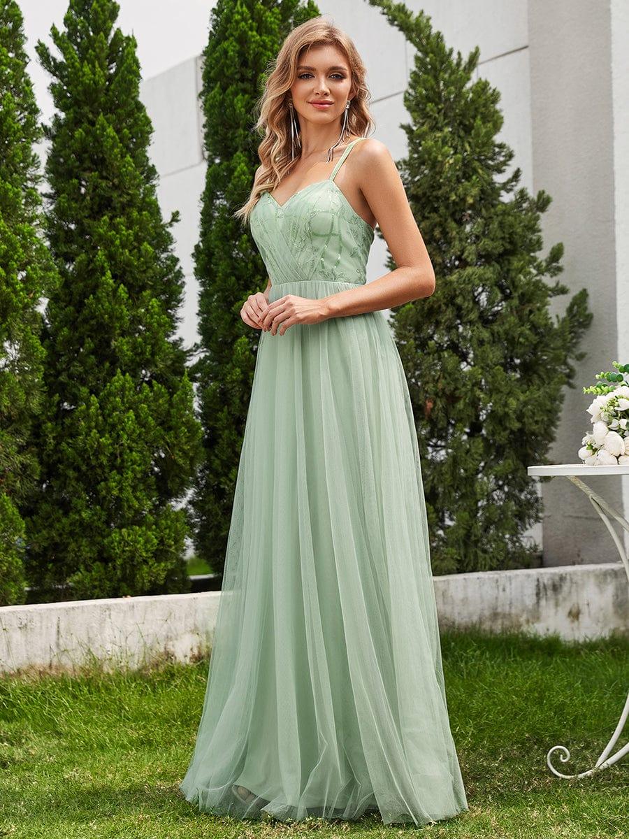 LOGAN Sleeveless Paillette Tulle Bridesmaid Dress Cross Back Straps