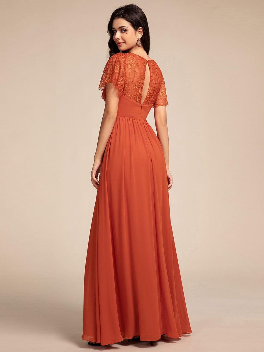 Lace Pleated Chiffon A-line Bridesmaid Dress with Backless Detail #color_Burnt Orange