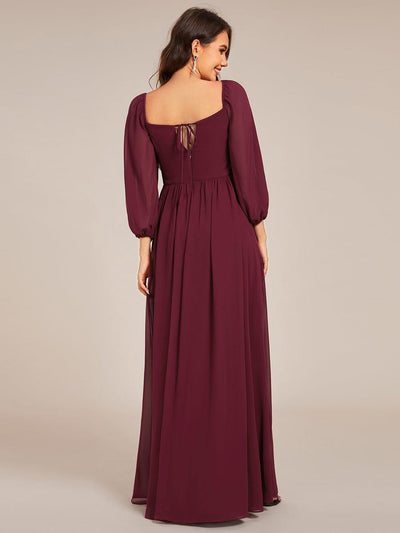 Sweetheart Neck Long Sleeve Pleated Chiffon Maxi Bridesmaid Dress #color_Burgundy
