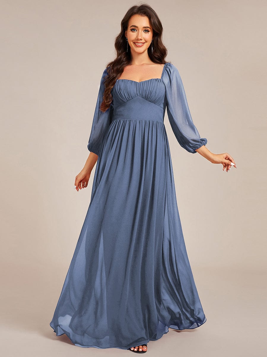 ever OAKLYN|Sweetheart Neck Long Sleeve Pleated Chiffon Maxi Dress
