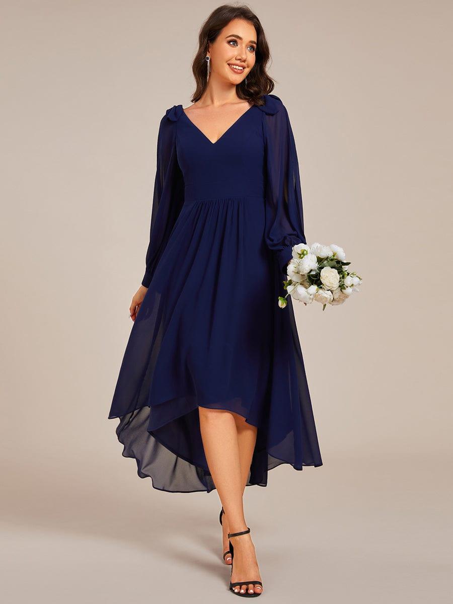 asymmetric hem chiffon dress Long Sleeve V-Neck Midi Bridesmaid strapless wedding dresses Dresses | Nwt Zara Color:Custom Made(Leave note about color number from the color swatches)