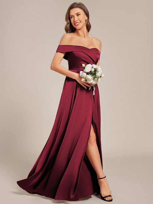 Satin Off Shoulder Bridesmaid Party Gown Dress