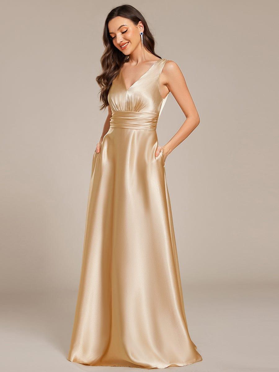 Empire Waist Ruched Satin Bridesmaid Dress | Champagne, Copper, Olive & Sage Green