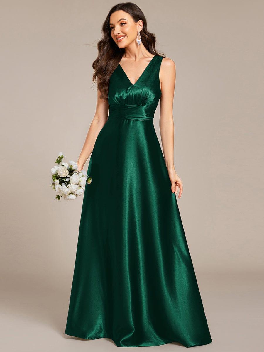 Sleeveless Empire Waist Satin Maxi Bridesmaid Dress With Pockets #color_Dark Green
