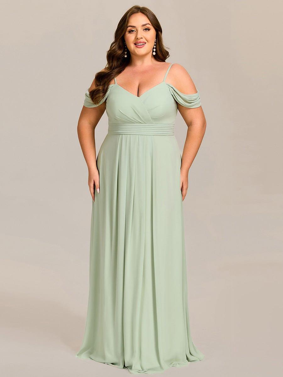 Plus Size Multiway A-Line Off the Shoulder Chiffon Maxi Bridesmaid Dress #color_Mint Green