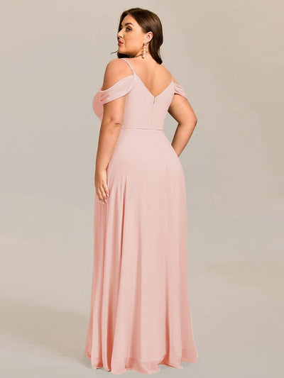 Plus Size Multiway A-Line Off the Shoulder Chiffon Maxi Bridesmaid Dress #color_Pink