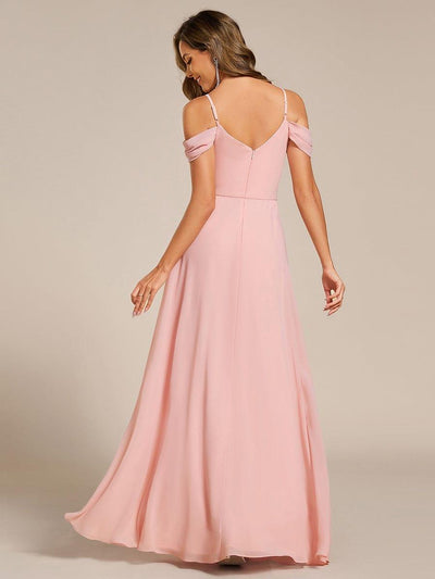 Multiway A-Line Off the Shoulder Chiffon Maxi Bridesmaid Dress #color_Pink