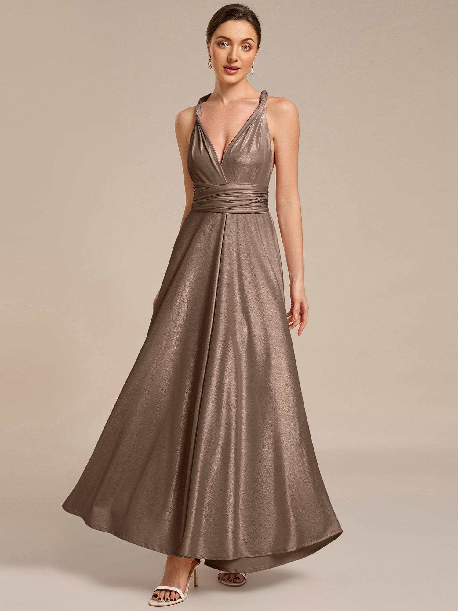 ever STYLES|High-Stretch Soft Versatile Convertible Bridesmaid Dress #color_Metallic Brown