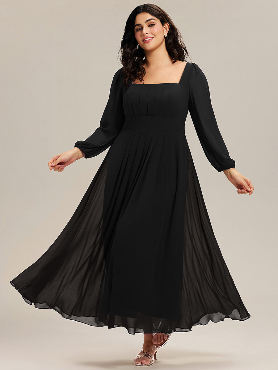 See-through Chiffon Lantern Sleeve Bridesmaid Dress #color_Black