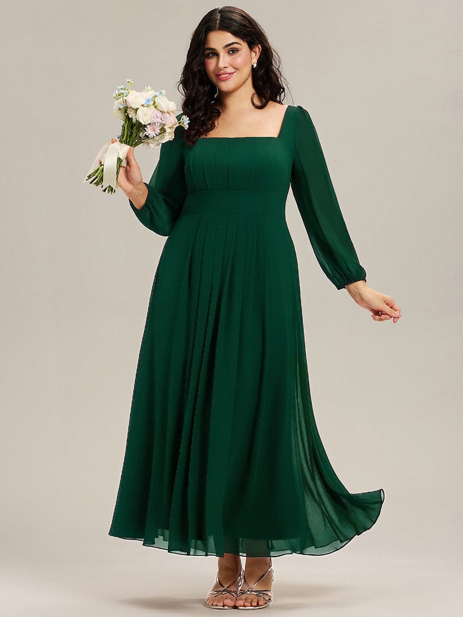 See-through Chiffon Lantern Sleeve Bridesmaid Dress #color_Dark Green